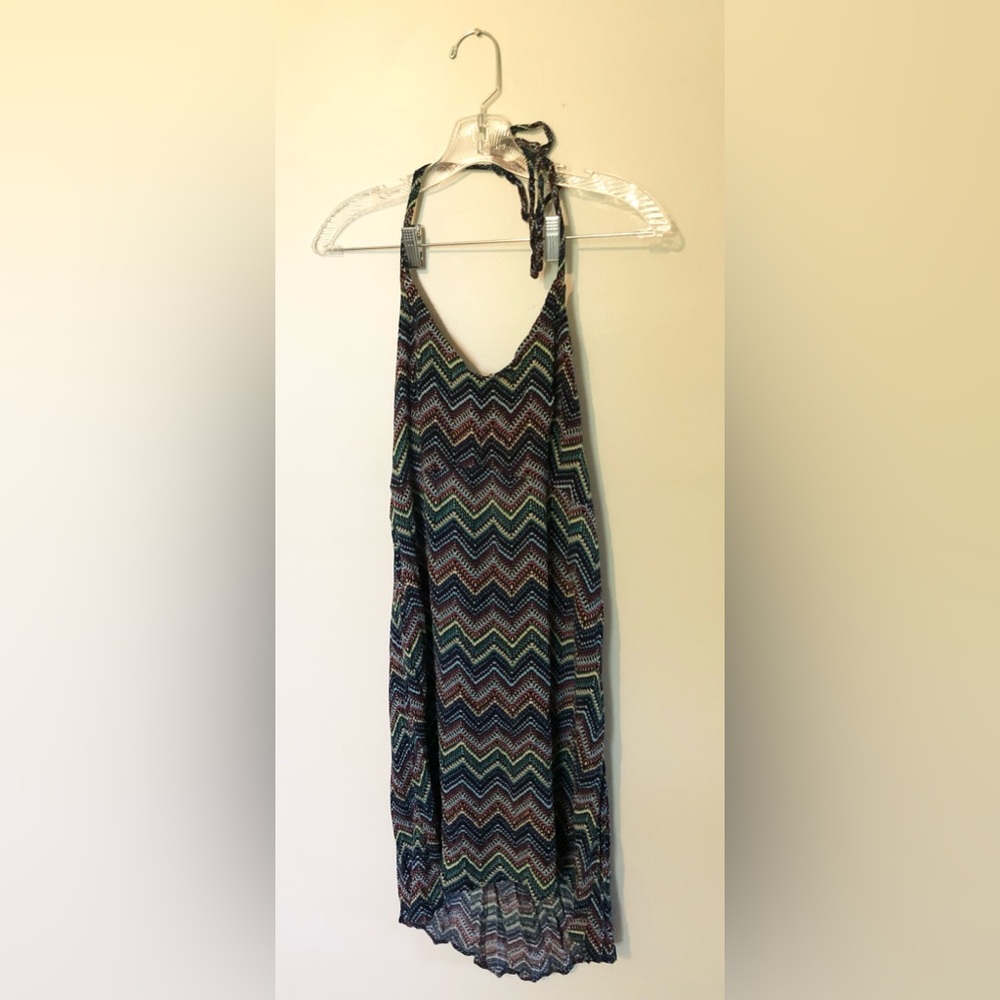 Funky Summer Halter Dress Chevron Pattern Dark Varigated Colors